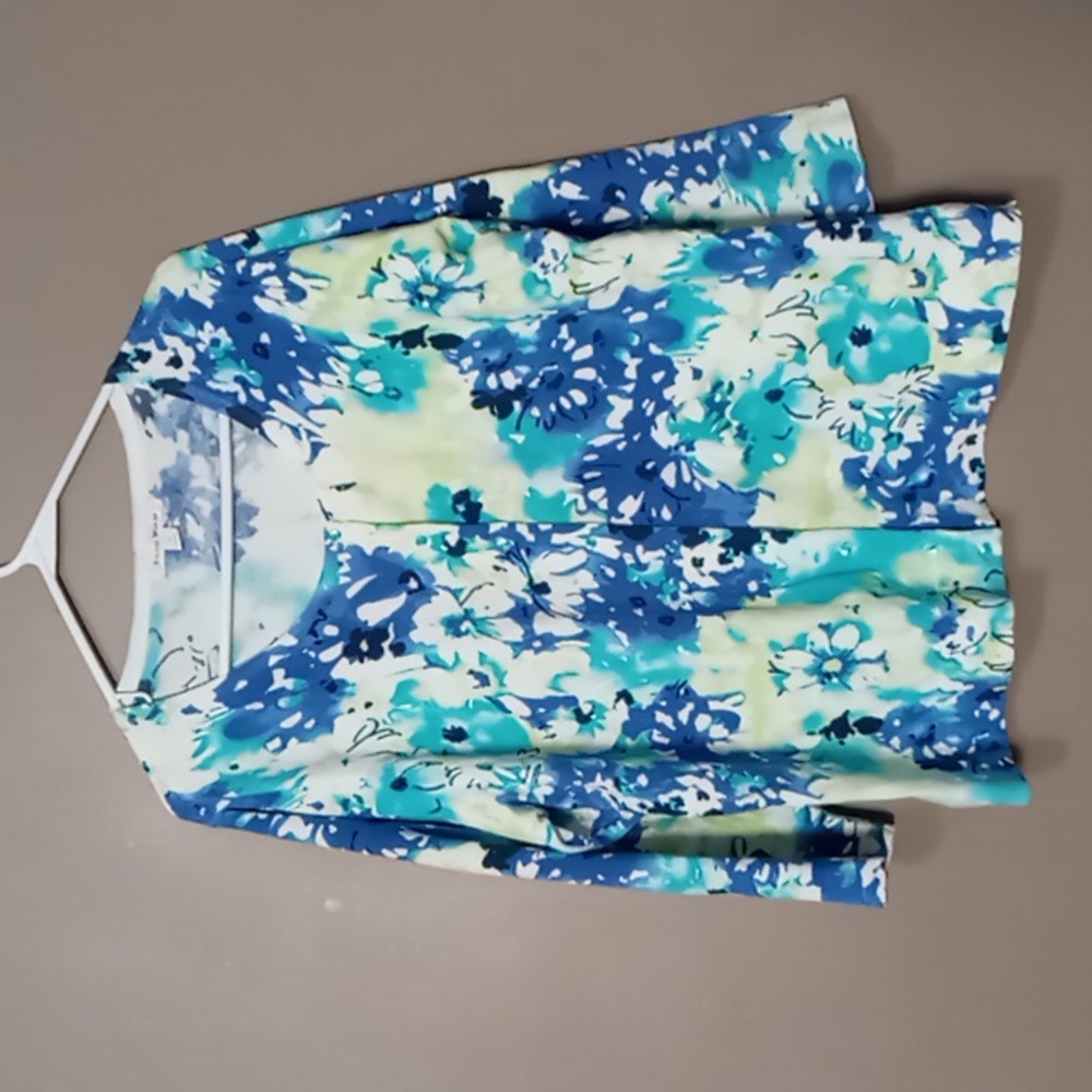 Studio Works Bright Blue/Green Flowered Full Button Cardigan XL